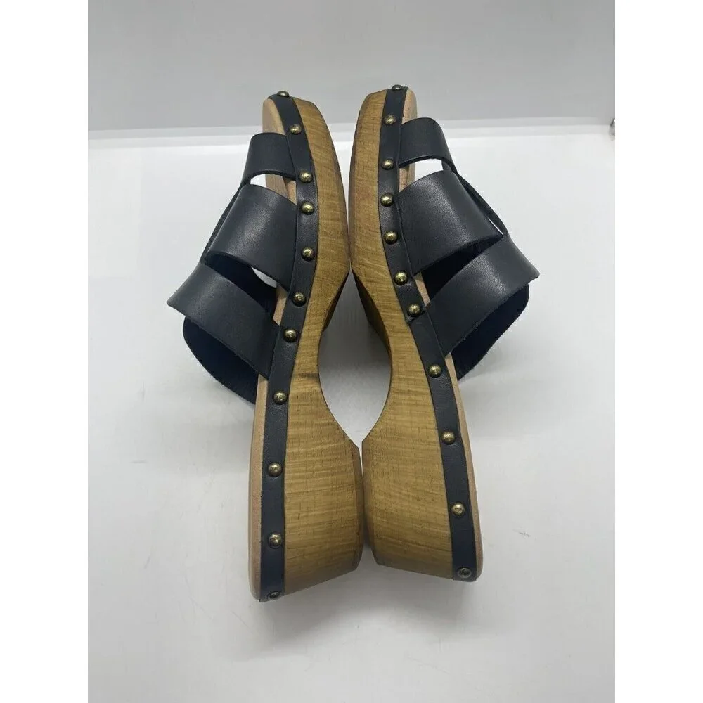 Eric Michael Nash Women's Sz 39 Sandal Slide Wedge Platform Leather Studded Shoe
